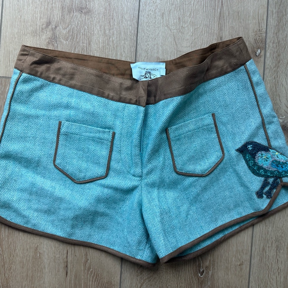 Judith March Teal and Brown High Waist Shorts
